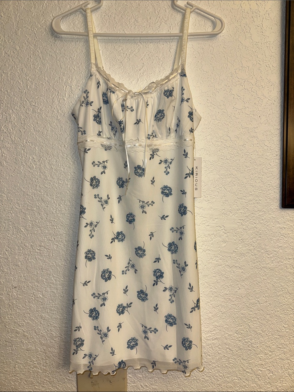 Karious Cream Mini Slip Dress with Blue Floral Print